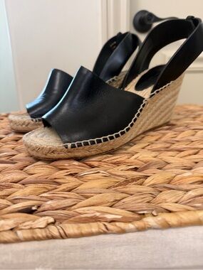 Celine Black Espadrille Wedge Sandals